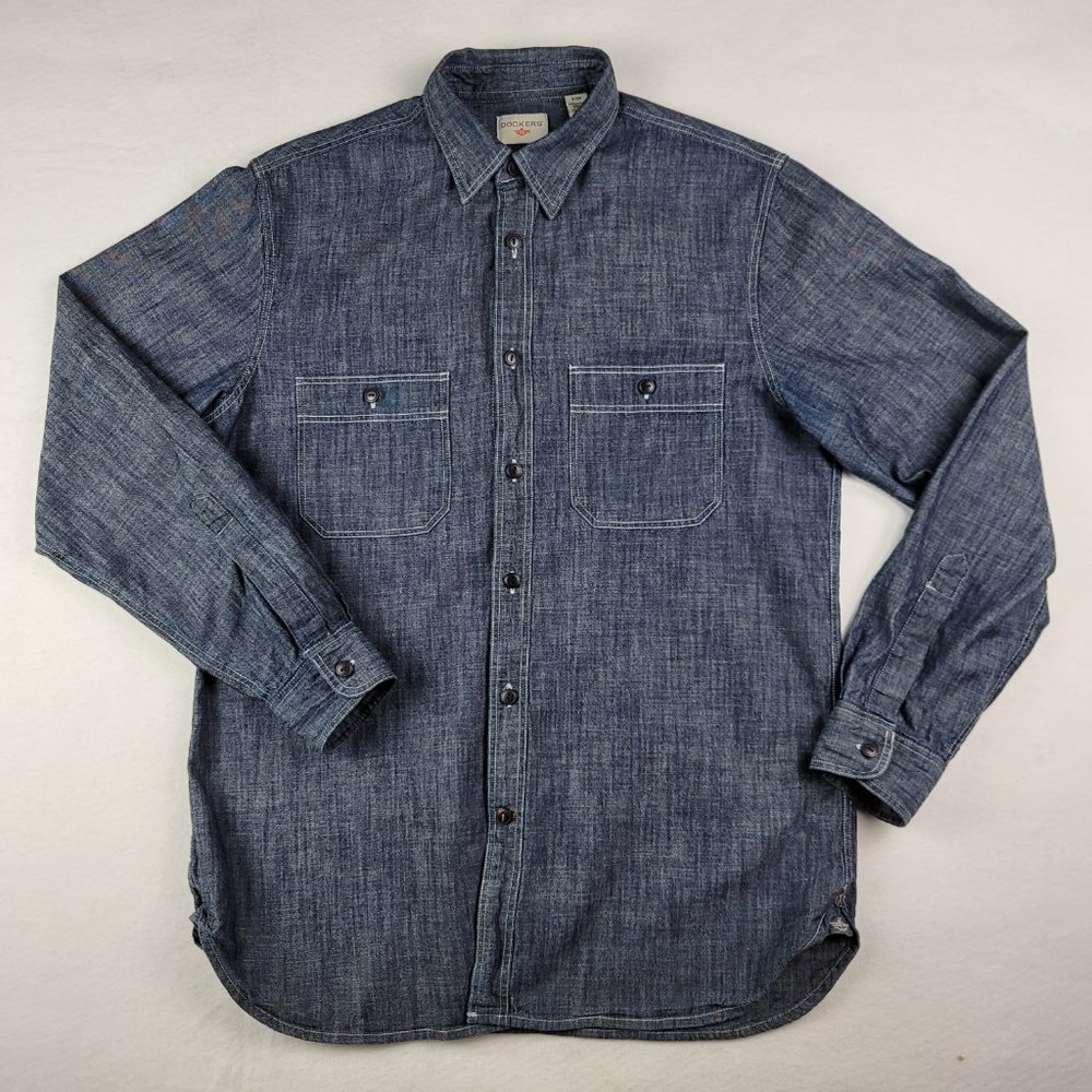 DOCKERS Men's Size Small Soft Denim 100% Cotton Long Sleeve Button Up Shirt